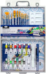  Nagy akrilfestő készlet elegáns kétoldalas átlátszó alumínium táskában - Royal - 31 részes készlet, kb. 60x37x4 cm - papelito