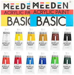 Akrilfesték készlet - MEEDEN Heavy Body Acrylic Paint Set, 12 Vibrant Colors 12x60 ml - Alapszínek