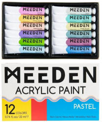  Akrilfesték készlet - MEEDEN Acrylic Paint Set, 12 Pastel Colors 12x22 ml - Pasztell színek