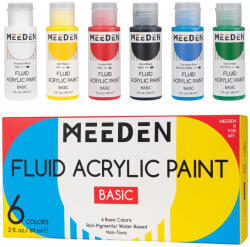  Akrilfesték készlet - MEEDEN Fluid Acrylic Paint Set, 6 Vibrant Colors 6x60 ml - BASIC
