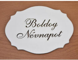  Natúr fa - "Boldog névnapot" kiesős tábla fehér 7, 5x10cm - koszorúhoz és asztaldíszhez