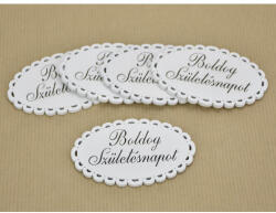  Fa - "Boldog születésnapot" csipkés ovál tábla fehér 5x8cm 5db/csomag - papelito