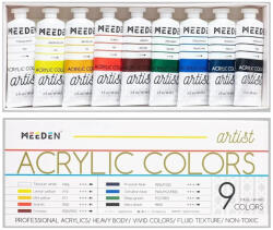 Akrilfesték készlet - MEEDEN Heavy Body Acrylic Paint Set, 9 Vibrant Colors 9x60 ml - Alapszínek