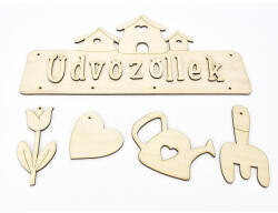  Natúr fa - Házikós "ÜDVÖZÖLLEK" tábla 31cm - feliratként és tábladíszként