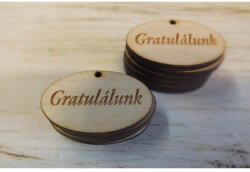 Natúr fa - "Gratulálunk" ovál táblák 2, 5x4cm 10db/csomag - papelito