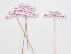  Fa - Beszúrós "Boldog születésnapot" felirat pink 12, 5x29, 5cm 4db/csomag - koszorúhoz és asztaldíszhez