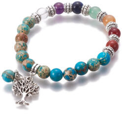  7 Csakra (K40) Türkiz Regalit Tengeri Jáspis Életfa Ásvány Karkötő Csukló Átmérő: ~5cm