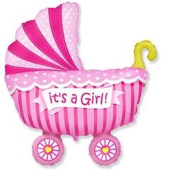  Léggömb BABAKOCSI rózsaszín Its a Girl születése BABY SHOWER (MM105)