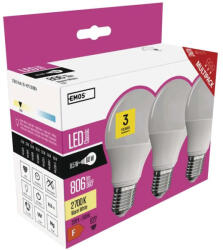 EMOS LED E27 Classic A60 8, 5 W (60 W) 806 lm meleg fehér, 3 darab (ZQ5140_3)
