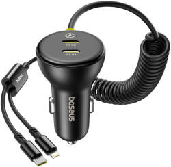 Baseus 60W Baseus USB-C autós töltő + Lightning kábel (fekete) (C00035902121-00) - scom