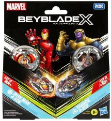 Hasbro Interactive Set duo Beyblade X - Marvel, Iron Man 4-80B si Thanos 4-60P Figurina