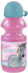 DERFORM Lovas műanyag kulacs kupakkal - I love horses - Rózsaszín (BKKO22)