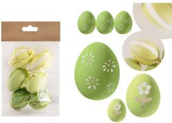 IRIS dekor műanyag tojás x6 zöld virágos/csíkos 4x6cm (72021) - officedepot