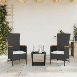 vidaXL 3 részes fekete polyrattan kerti étkezőgarnitúra párnákkal (3277542)