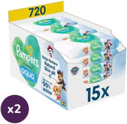 Pampers INGYENES SZÁLLÍTÁS - Pampers Mancs Őrjárat Harmonie Aqua Plastic Free műanyagmentes nedves törlőkendő (2x15x48 db)