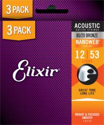 Elixir 3-PACK 80/20 Bronze NanoWeb 12-53 (16539) Light akusztikus húrkészlet - 3 db