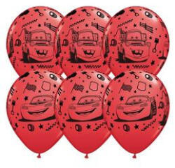 Qualatex Mintás latex lufi 11" 28cm 6db Verdák piros lufi -Lightning McQueen and Mater Red Lufi, 19233 (LUFI697453)