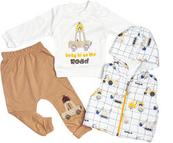 Baby 3részes babaruha szett mellénnyel- Autó Méret: 74 (6-9hó)