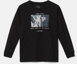 Calvin Klein gyerek pamut hosszú ujjú felső fekete, nyomott mintás, IB0IB02400 - fekete 164