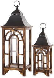 Art-Pol Klasszikus nagy méretű barna fa lantern szett fekete fém tetővel 62x22x22/44x15x15cm (178788)