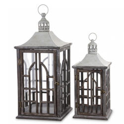 Art-Pol Klasszikus nagy méretű szürke fa lantern szett fehér fém tetővel 78x31x31/60x23x23cm (178785)