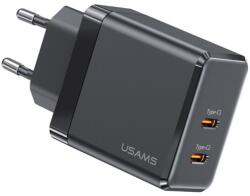 USAMS t54 hálózati töltő 2 type-c (5v / 3000ma, 40w, gan, pd gyorstöltés támogatás) fekete (CC172TC01)