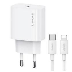 USAMS t65 hálózati töltő type-c aljzat (20w, pd gyorstöltő + lightning kábel) fehér (OYXLTZ02) - rufusz