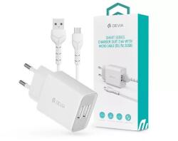DEVIA ST364020 Smart hálózati töltő adapter (2 x USB-A aljzat, 5V/2.4A) + Micro USB - USB-A kábel (1m) (ST364020)