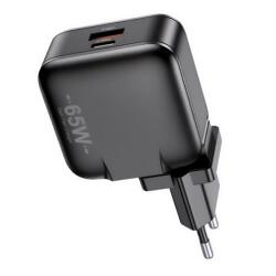 Awei pd55-eu hálózati töltő usb+type-c aljzat (65w, gan, pd gyorstöltő) fekete (PD55-EU) - rufusz