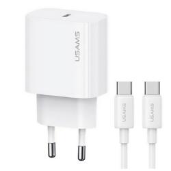 USAMS t65 hálózati töltő type-c aljzat (20w, pd gyorstöltő + type-c kábel) fehér (OYXLTZ01) - rufusz