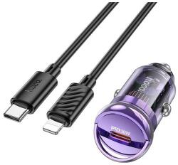 hoco. z53 autós töltő type-c aljzat (5v/3a, 30w, pd gyorstöltő + type-c - lightning kábel) lila (Z53_TYPE-C_LIGHTNING_P) - rufusz