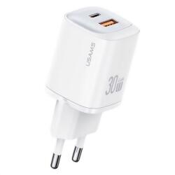 USAMS cc254 hálózati töltő usb+type-c aljzat (30w, gan, pd gyorstöltő) fehér (CC254TC02) - rufusz