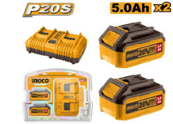 INGCO 20V 2x5.0Ah akkupack akku+ töltő szett (FBCPK2425E)