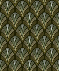  A híres kabaré ihlette organikus geometrikus art deco design antracit olívzöld zöldarany fehérarany és arany tónus fémes irizáló hatás tapéta (201057873)