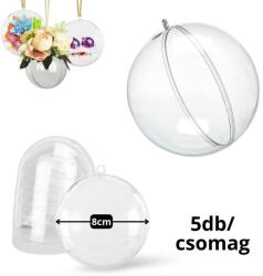  Ajándéktartó szétválasztható gömb műanyag 8cm 5db/csomag