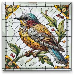 Festés számok szerint - Veréb ólomüvegből Méret: 50x50cm, Keretezés: Kartonlemezen
