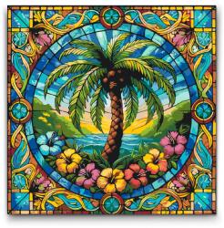 Festés számok szerint - Pálmafa ólomüvegből Méret: 50x50cm, Keretezés: Műanyagtáblával