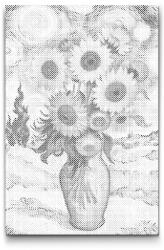 PontPöttyöző - Napraforgók csillagos háttérrel Méret: 40x60cm, Keretezés: Keret nélkül (csak a vászon), Szín: Kék