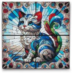  Festés számok szerint - Macska ólomüvegből Méret: 50x50cm, Keretezés: Keret nélkül (csak a vászon)