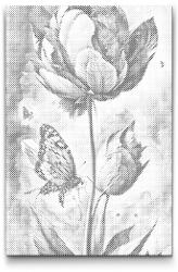 PontPöttyöző - Kék pillangó és színes tulipán Méret: 40x60cm, Keretezés: Műanyagtáblával, Szín: Kék