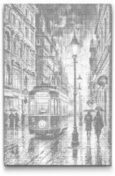 PontPöttyöző - Éjszakai villamos az esőben Méret: 40x60cm, Keretezés: Kartonlemezen, Szín: Fekete