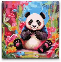  Gyémántszemes kirakó - Vidám panda Méret: 50x50cm, Keretezés: Keret nélkül (csak a vászon), Gyémántok: Négyzet alakú