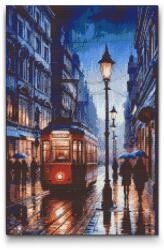  Gyémántszemes kirakó - Éjszakai villamos az esőben Méret: 40x60cm, Keretezés: Keret nélkül (csak a vászon), Gyémántok: Kerek