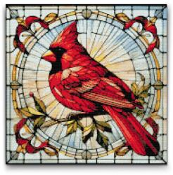  Gyémántszemes kirakó - Piros madár ólomüvegből Méret: 50x50cm, Keretezés: Keret nélkül (csak a vászon), Gyémántok: Kerek