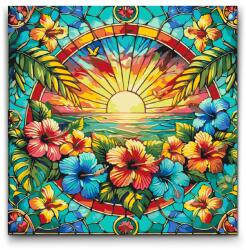 Festés számok szerint - Naplemente ólomüvegből Méret: 50x50cm, Keretezés: Műanyagtáblával