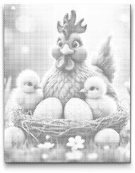  PontPöttyöző - Csirke és csirkék Méret: 30x40cm, Keretezés: Műanyagtáblával, Szín: Kék