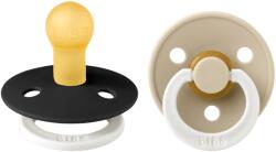 BIBS - Set 2 suzete fosforescente Colour Glow Latex, tetina rotunda, 0 luni +-Black/Vanilla