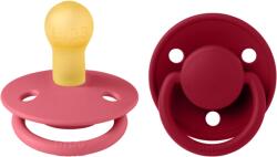 BIBS - Set 2 suzete De Lux Latex, tetina rotunda, 0 luni +-Coral/Ruby