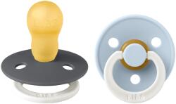 BIBS - Set 2 suzete fosforescente Colour Glow Latex, tetina rotunda, 18 luni +-Iron/Baby Blue