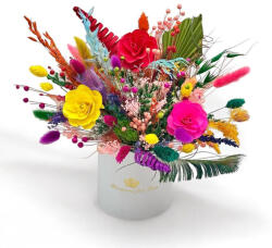 Eventissimi® Aranjament Floral cu Flori Naturale Uscate , Cutie Eleganta Alba (AF-072)